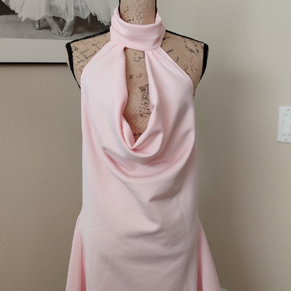 DOLLSKILL SUGAR THRILLZ 1X PINK MINI HALTER COWL NECK BUTTONS AROUND NECK